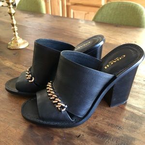 Coach Size 8 Black Chunky Heel Slides